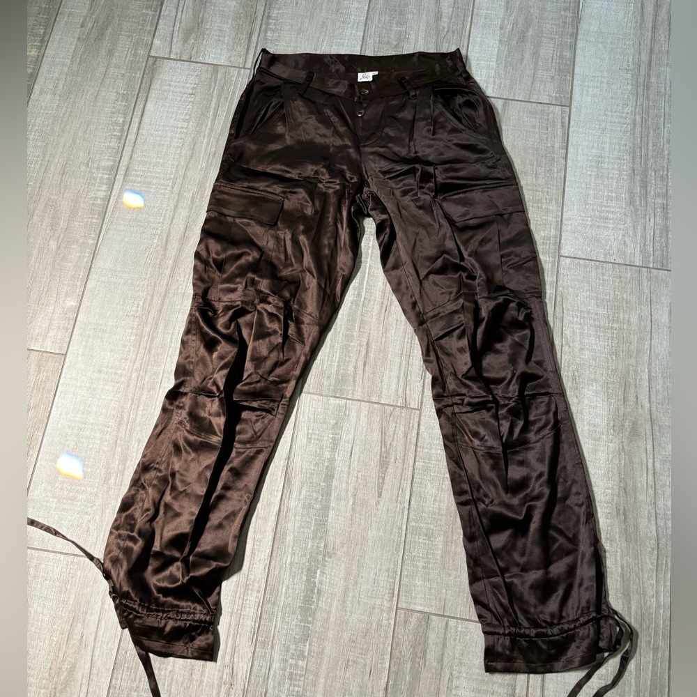Joie brown 100% silk cargo pants